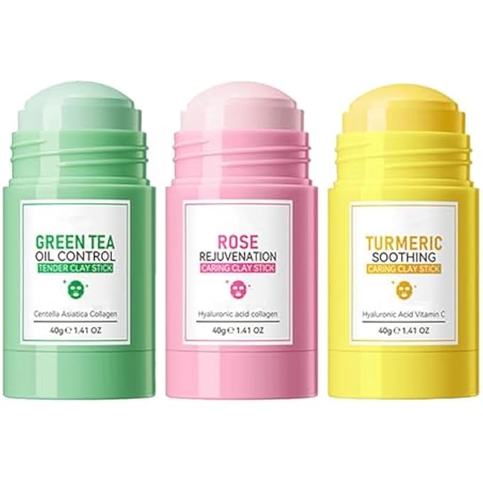 Domality 3-PIECE FACE MASK STICK SET, GREEN TEA FACE MASK, TURMERIC CLAY MASK, ROSE STICK FOR FACE, DEEP CLEANSING, REMOVES BLACKHEADS, SMOOTHS SKIN, REFINES PORES, CONTROLS OIL - Image 2